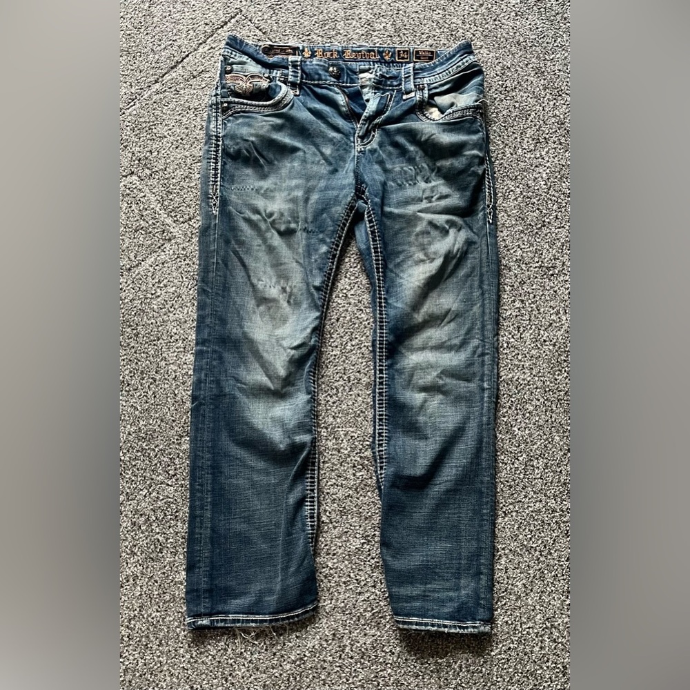 Rock Revival Blue Jeans with Vintage Fading